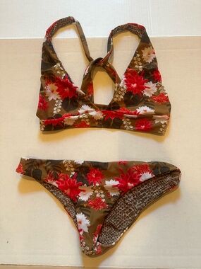 acacia swimwear Brown Leopard Print Bikini Bottom with Pink Trim